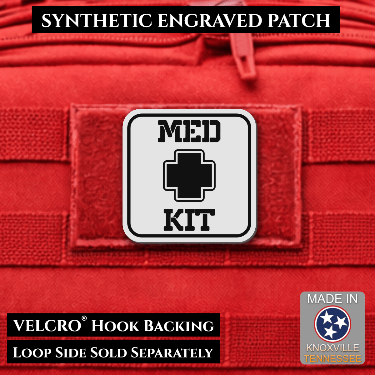 Med Kit IFAK, First-Aid Pouch Identification Patch, 2x2" | Made in USA | VELCRO® Brand Hook Backing - LoneStar Adhesive
