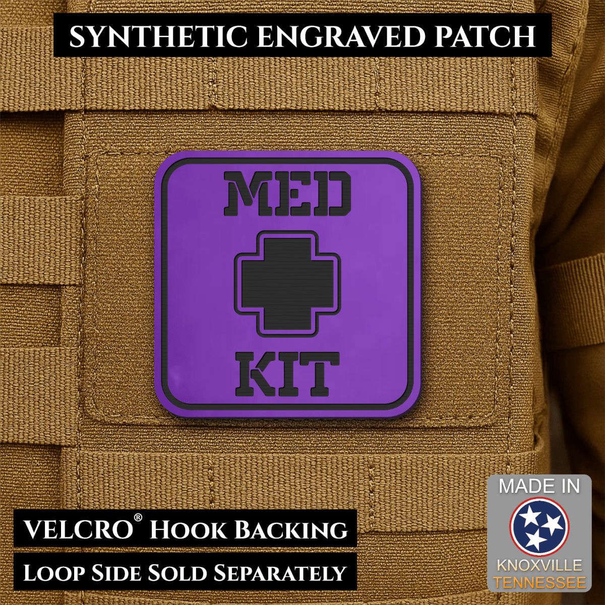 Med Kit IFAK, First-Aid Pouch Identification Patch, 2x2" | Made in USA | VELCRO® Brand Hook Backing - LoneStar Adhesive