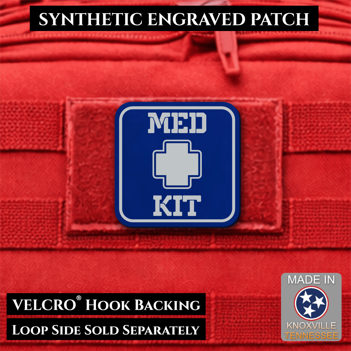 Med Kit IFAK, First-Aid Pouch Identification Patch, 2x2" | Made in USA | VELCRO® Brand Hook Backing - LoneStar Adhesive