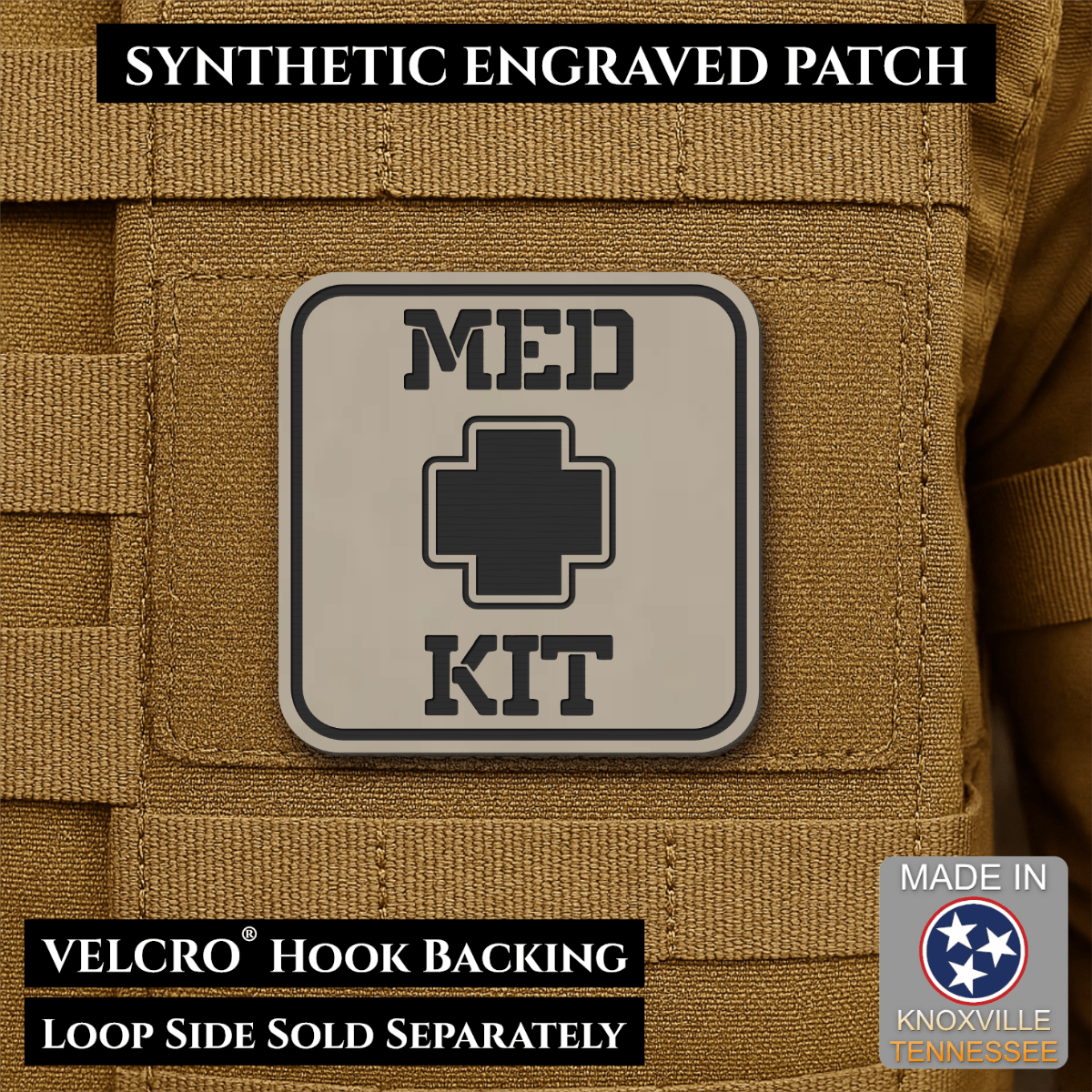 Med Kit IFAK, First-Aid Pouch Identification Patch, 2x2" | Made in USA | VELCRO® Brand Hook Backing - LoneStar Adhesive