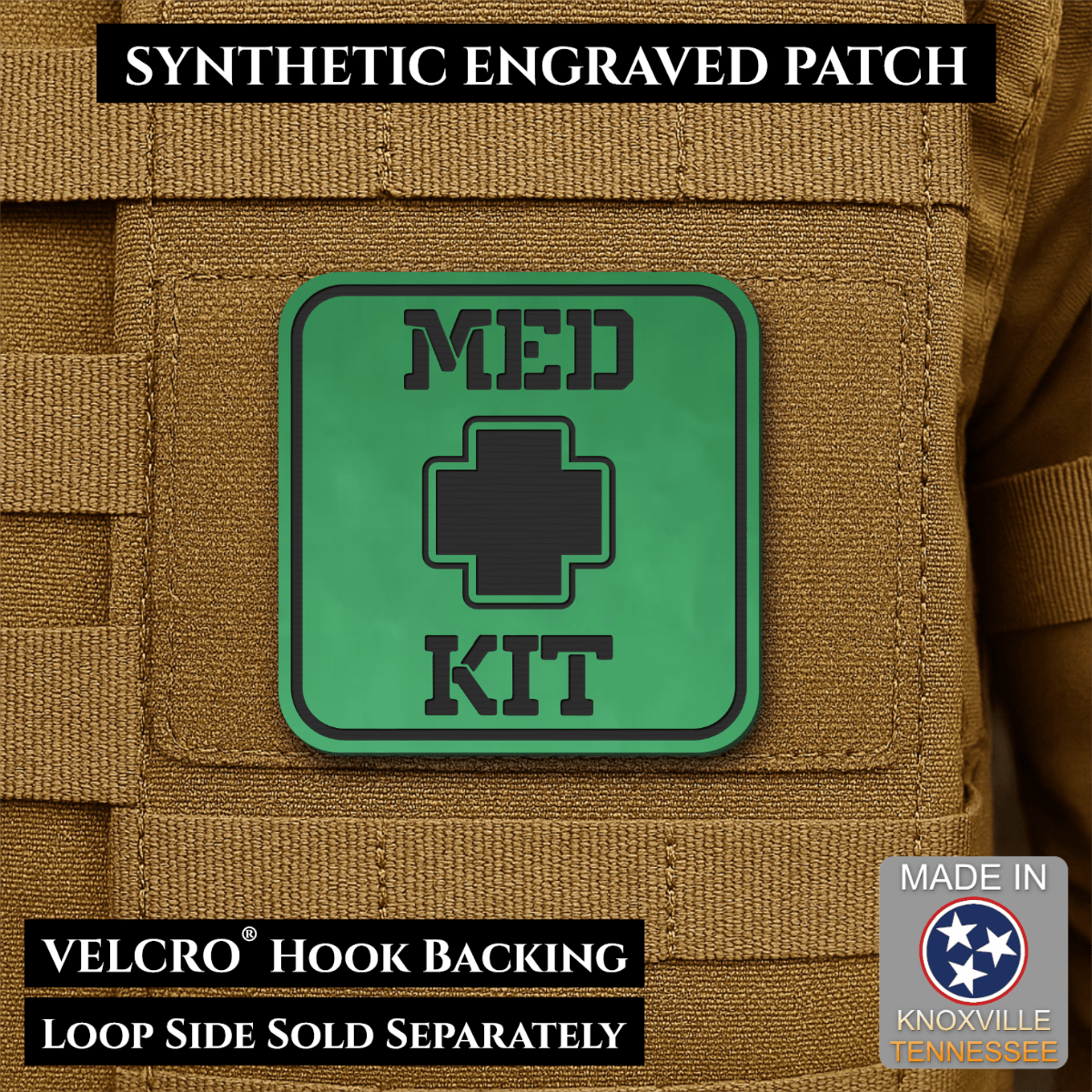 Med Kit IFAK, First-Aid Pouch Identification Patch, 2x2" | Made in USA | VELCRO® Brand Hook Backing - LoneStar Adhesive