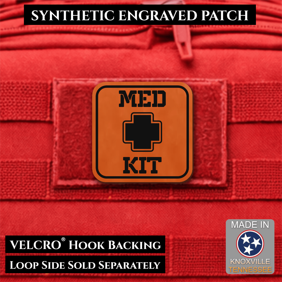Med Kit IFAK, First-Aid Pouch Identification Patch, 2x2" | Made in USA | VELCRO® Brand Hook Backing - LoneStar Adhesive