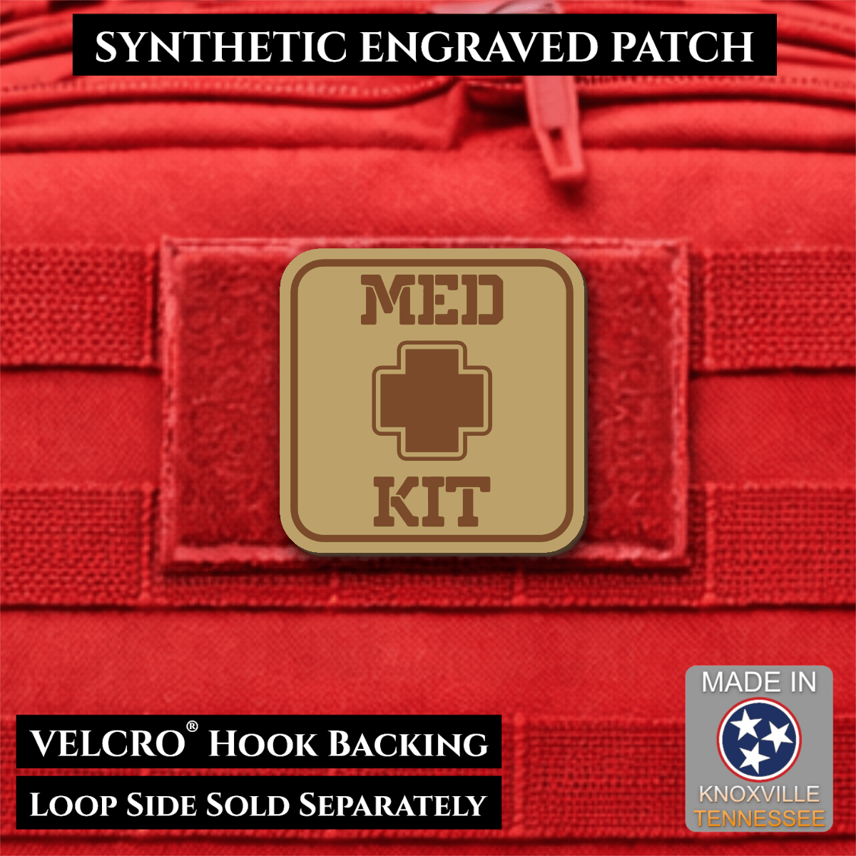Med Kit IFAK, First-Aid Pouch Identification Patch, 2x2" | Made in USA | VELCRO® Brand Hook Backing - LoneStar Adhesive