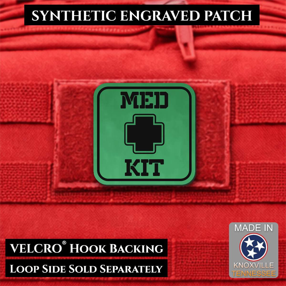Med Kit IFAK, First-Aid Pouch Identification Patch, 2x2" | Made in USA | VELCRO® Brand Hook Backing - LoneStar Adhesive