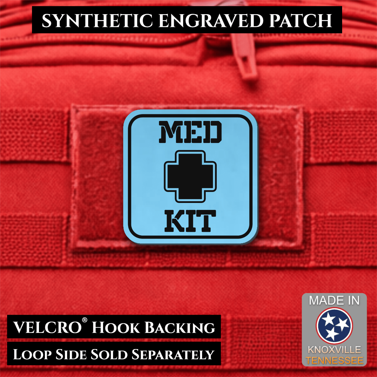 Med Kit IFAK, First-Aid Pouch Identification Patch, 2x2" | Made in USA | VELCRO® Brand Hook Backing - LoneStar Adhesive