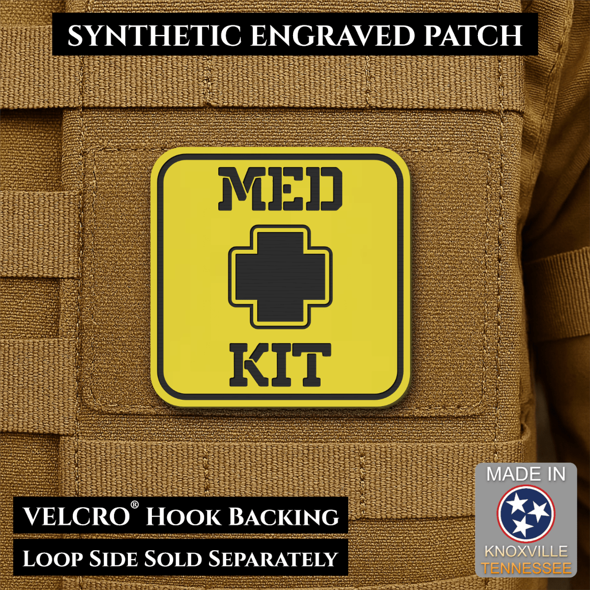 Med Kit IFAK, First-Aid Pouch Identification Patch, 2x2" | Made in USA | VELCRO® Brand Hook Backing - LoneStar Adhesive