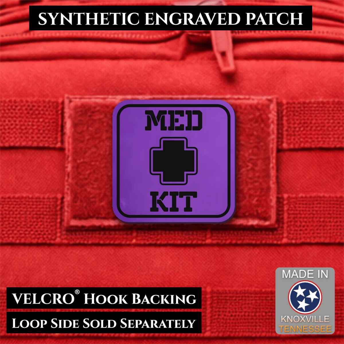 Med Kit IFAK, First-Aid Pouch Identification Patch, 2x2" | Made in USA | VELCRO® Brand Hook Backing - LoneStar Adhesive