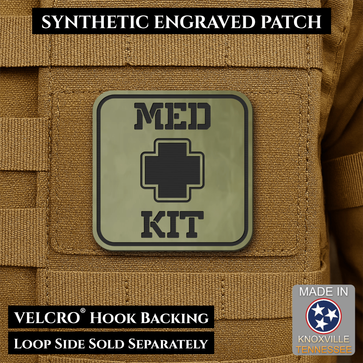 Med Kit IFAK, First-Aid Pouch Identification Patch, 2x2" | Made in USA | VELCRO® Brand Hook Backing - LoneStar Adhesive