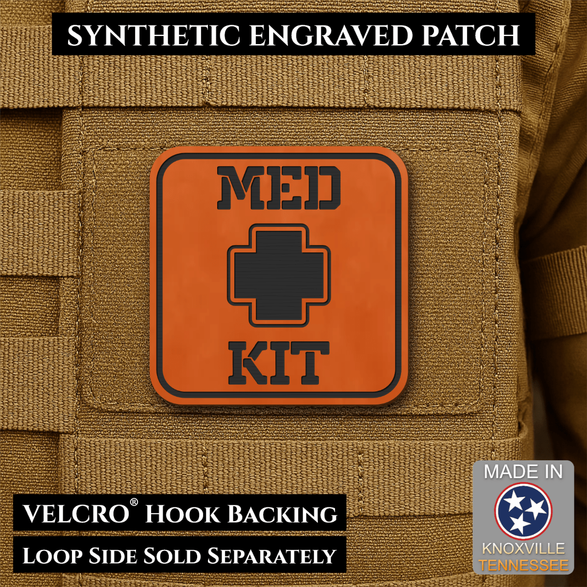 Med Kit IFAK, First-Aid Pouch Identification Patch, 2x2" | Made in USA | VELCRO® Brand Hook Backing - LoneStar Adhesive