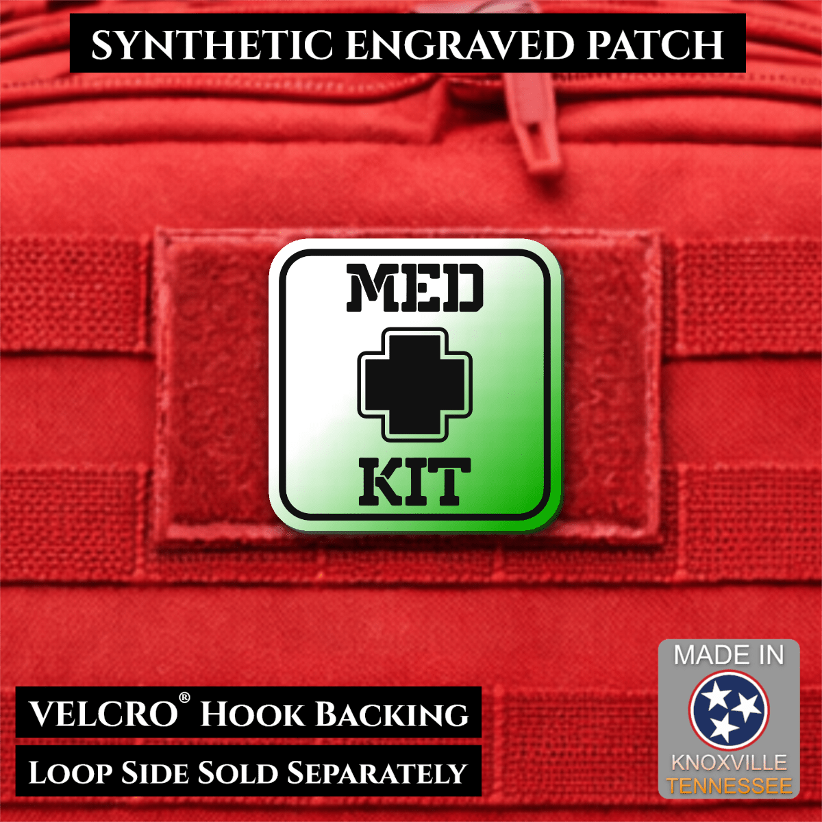 Med Kit IFAK, First-Aid Pouch Identification Patch, 2x2" | Made in USA | VELCRO® Brand Hook Backing - LoneStar Adhesive
