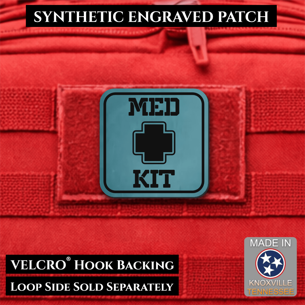 Med Kit IFAK, First-Aid Pouch Identification Patch, 2x2" | Made in USA | VELCRO® Brand Hook Backing - LoneStar Adhesive