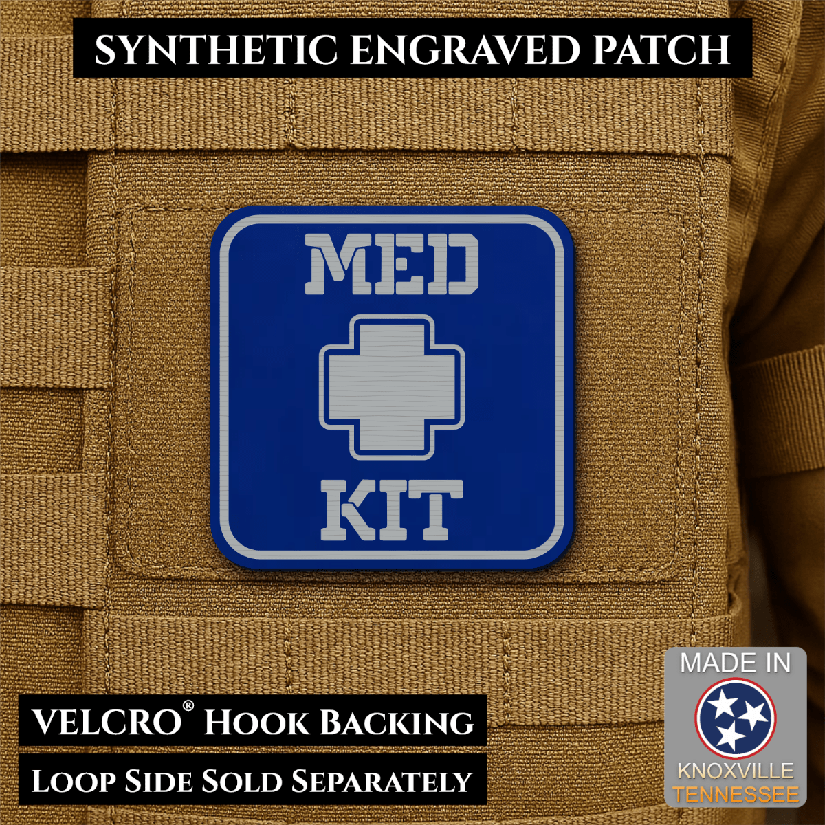 Med Kit IFAK, First-Aid Pouch Identification Patch, 2x2" | Made in USA | VELCRO® Brand Hook Backing - LoneStar Adhesive