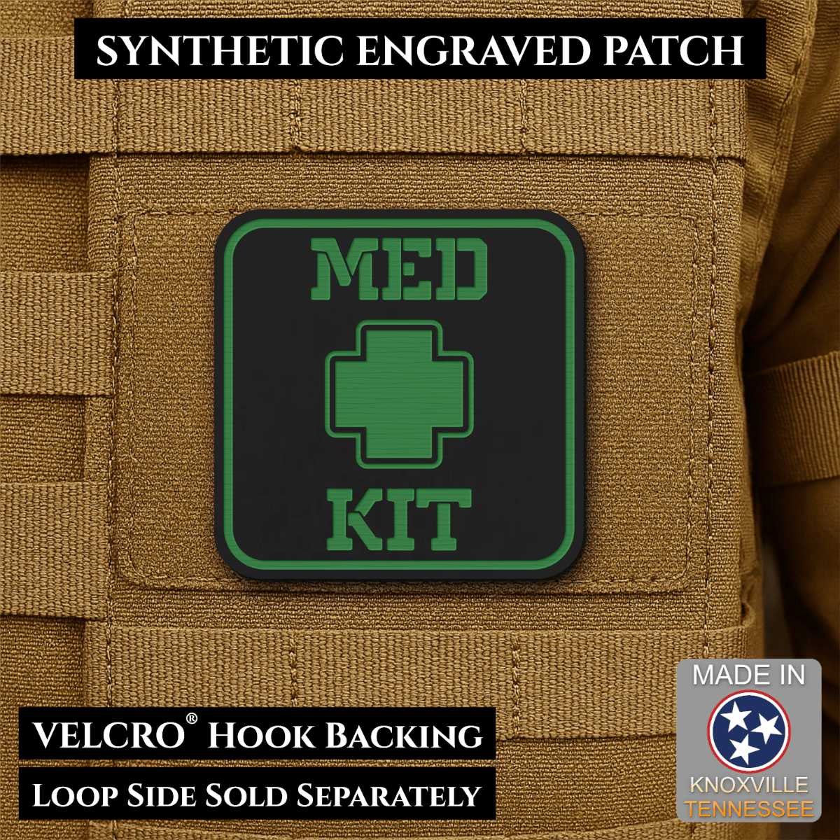 Med Kit IFAK, First-Aid Pouch Identification Patch, 2x2" | Made in USA | VELCRO® Brand Hook Backing - LoneStar Adhesive