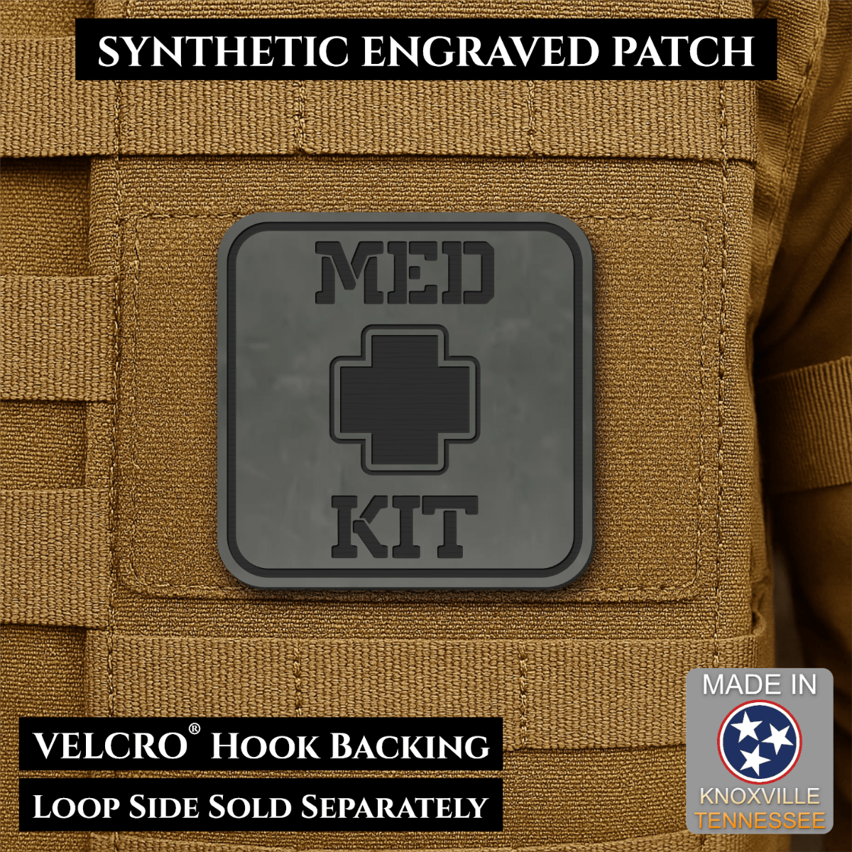 Med Kit IFAK, First-Aid Pouch Identification Patch, 2x2" | Made in USA | VELCRO® Brand Hook Backing - LoneStar Adhesive
