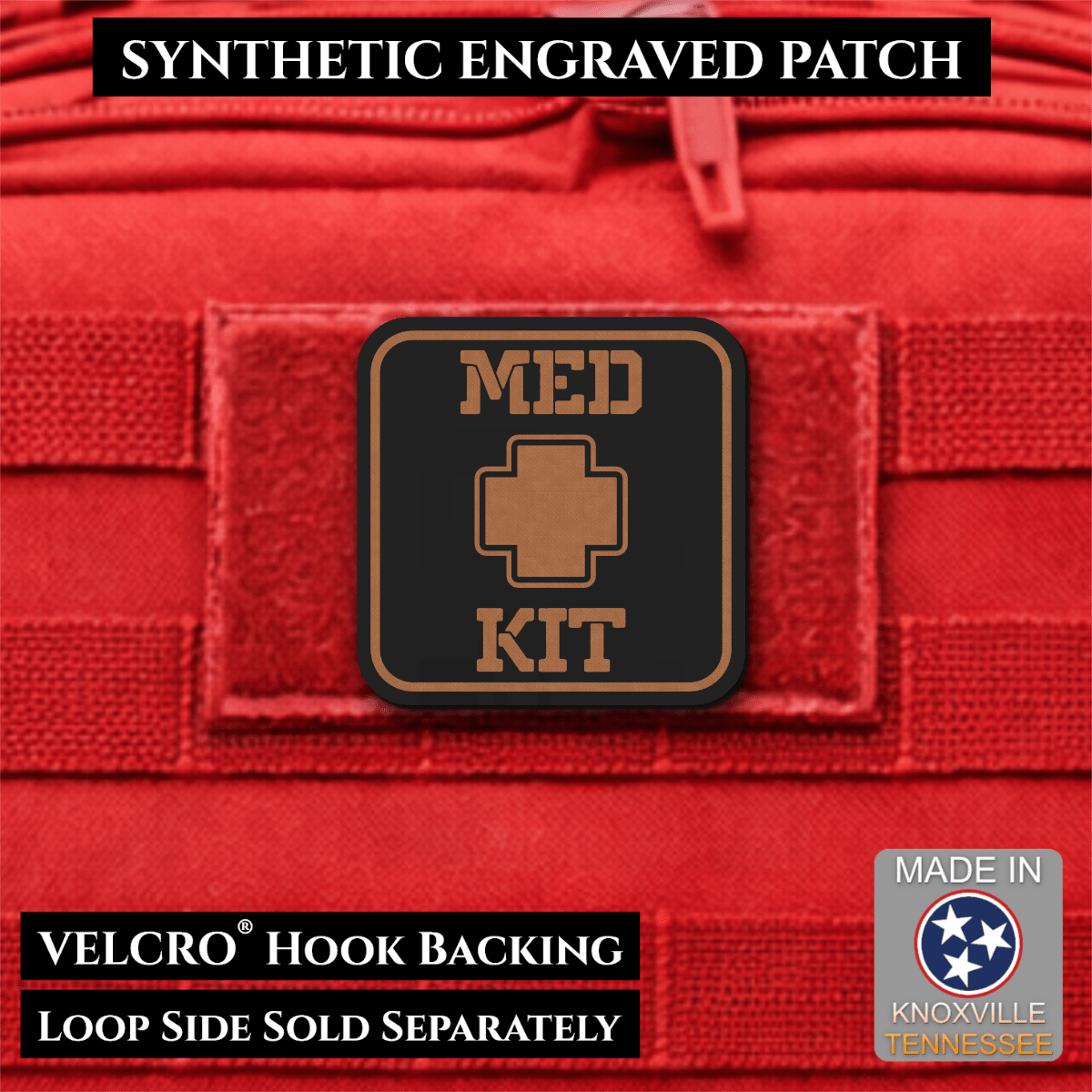 Med Kit IFAK, First-Aid Pouch Identification Patch, 2x2" | Made in USA | VELCRO® Brand Hook Backing - LoneStar Adhesive