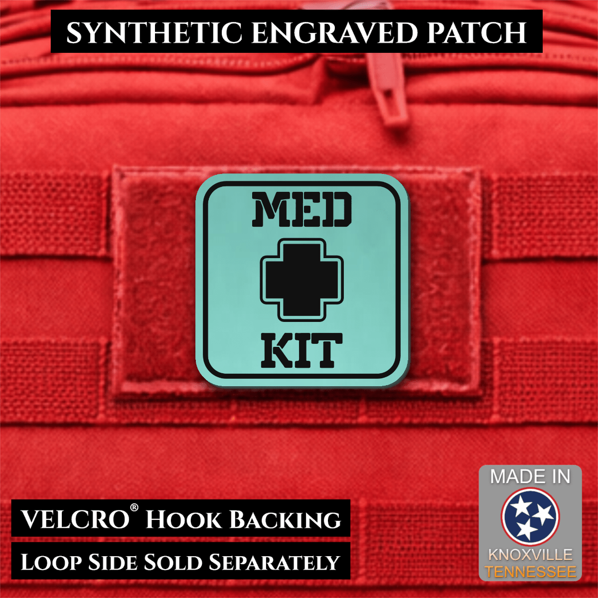 Med Kit IFAK, First-Aid Pouch Identification Patch, 2x2" | Made in USA | VELCRO® Brand Hook Backing - LoneStar Adhesive