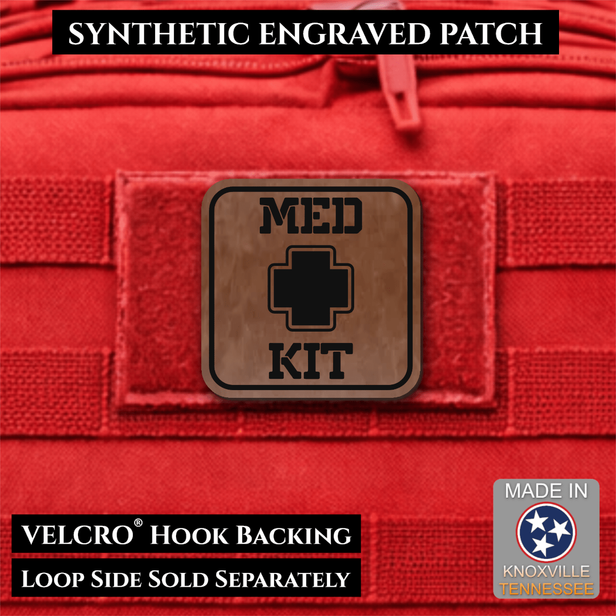 Med Kit IFAK, First-Aid Pouch Identification Patch, 2x2" | Made in USA | VELCRO® Brand Hook Backing - LoneStar Adhesive
