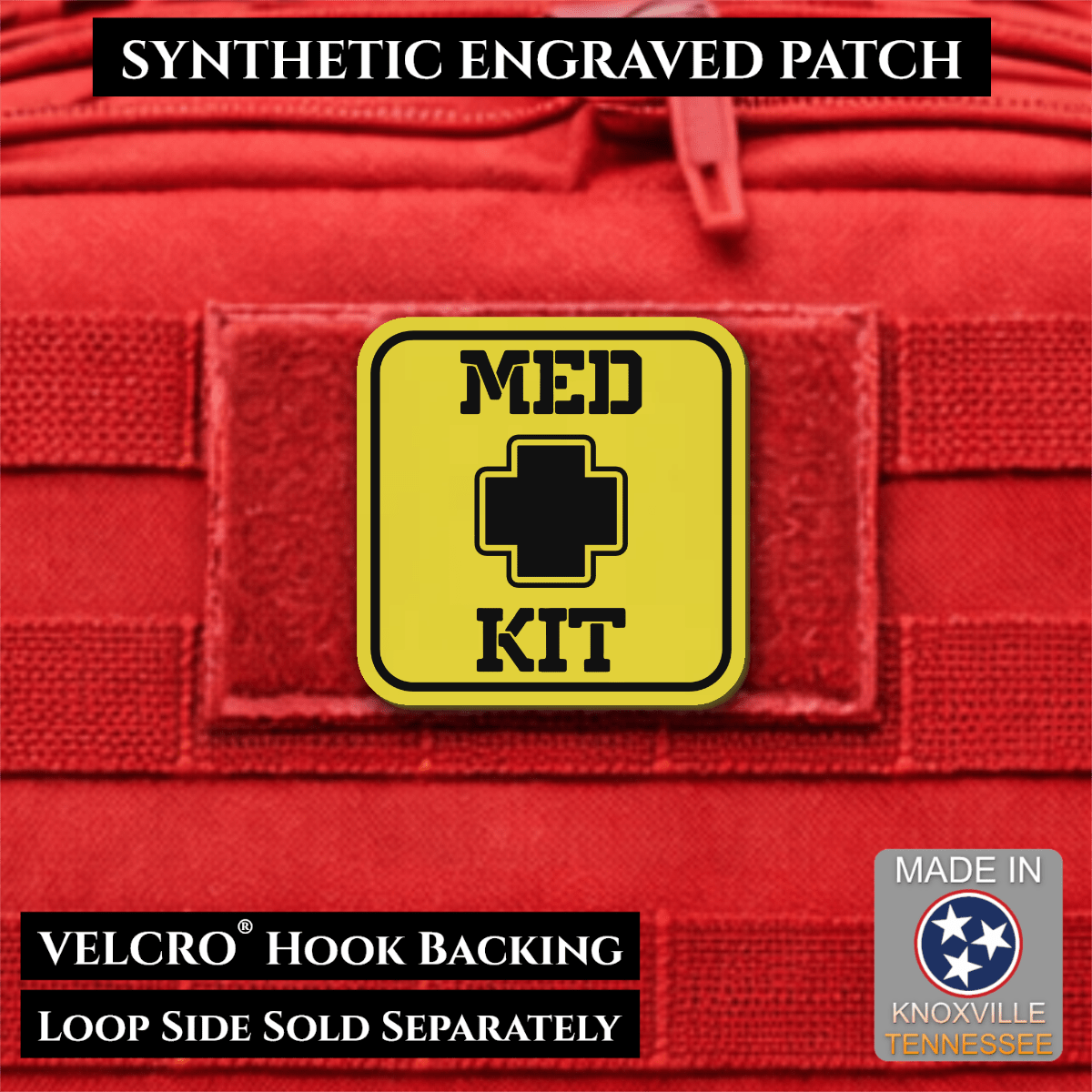 Med Kit IFAK, First-Aid Pouch Identification Patch, 2x2" | Made in USA | VELCRO® Brand Hook Backing - LoneStar Adhesive