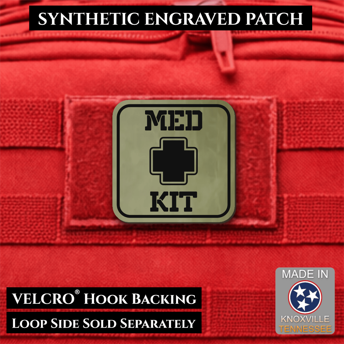 Med Kit IFAK, First-Aid Pouch Identification Patch, 2x2" | Made in USA | VELCRO® Brand Hook Backing - LoneStar Adhesive