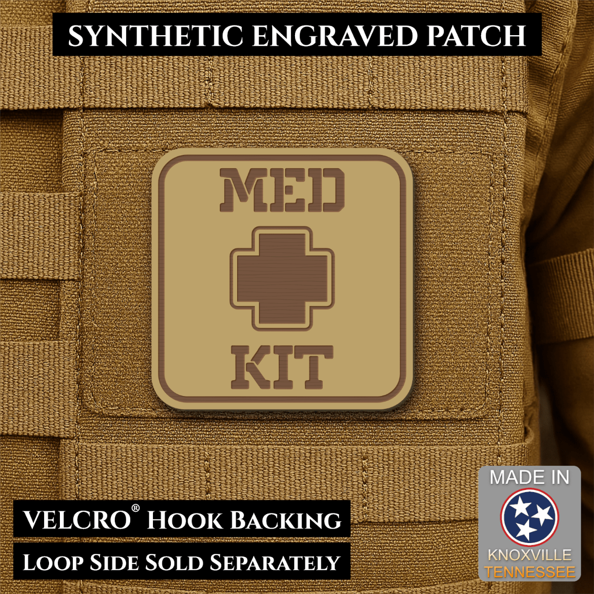 Med Kit IFAK, First-Aid Pouch Identification Patch, 2x2" | Made in USA | VELCRO® Brand Hook Backing - LoneStar Adhesive