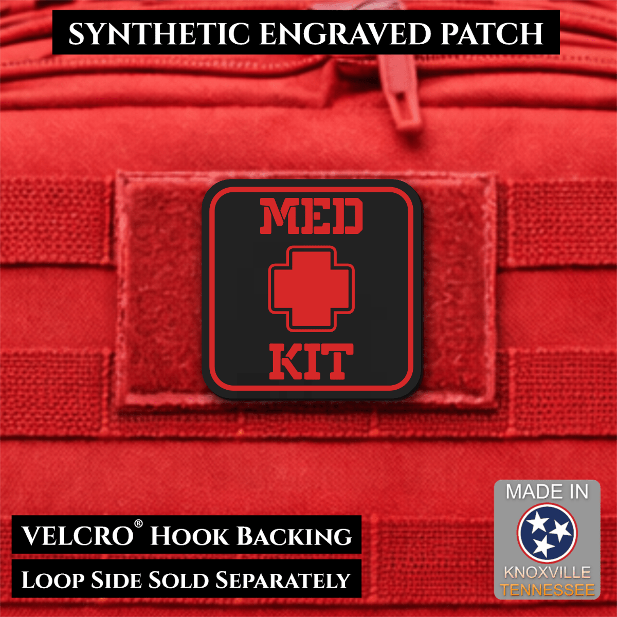 Med Kit IFAK, First-Aid Pouch Identification Patch, 2x2" | Made in USA | VELCRO® Brand Hook Backing - LoneStar Adhesive