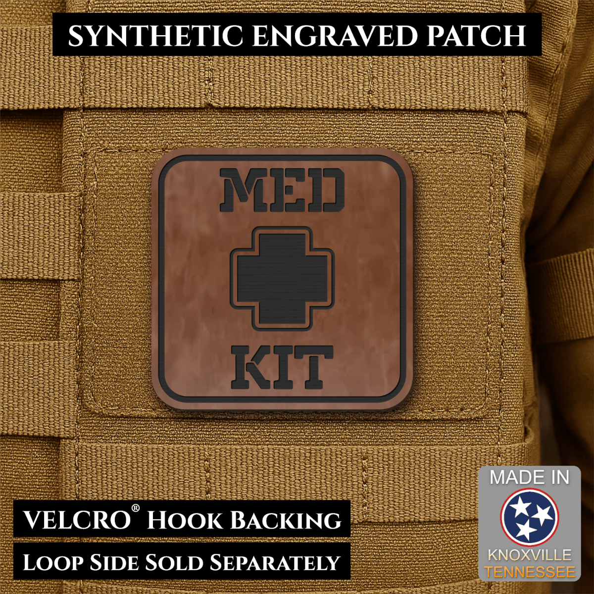 Med Kit IFAK, First-Aid Pouch Identification Patch, 2x2" | Made in USA | VELCRO® Brand Hook Backing - LoneStar Adhesive