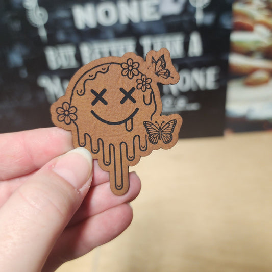 Melting Smiley (Rawhide) Engraved Leatherette Hat Patch - MR01 - LoneStar Adhesive