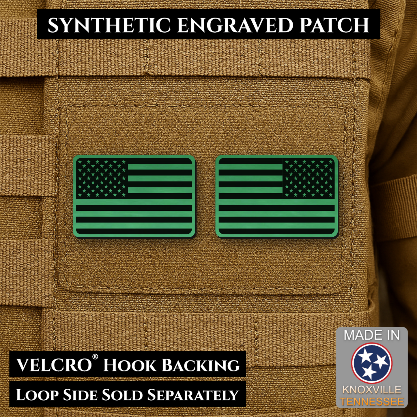 Mini Tactical Synthetic American Flag Patch - Set of 2 | Made in USA | VELCRO® Brand Hook Backing