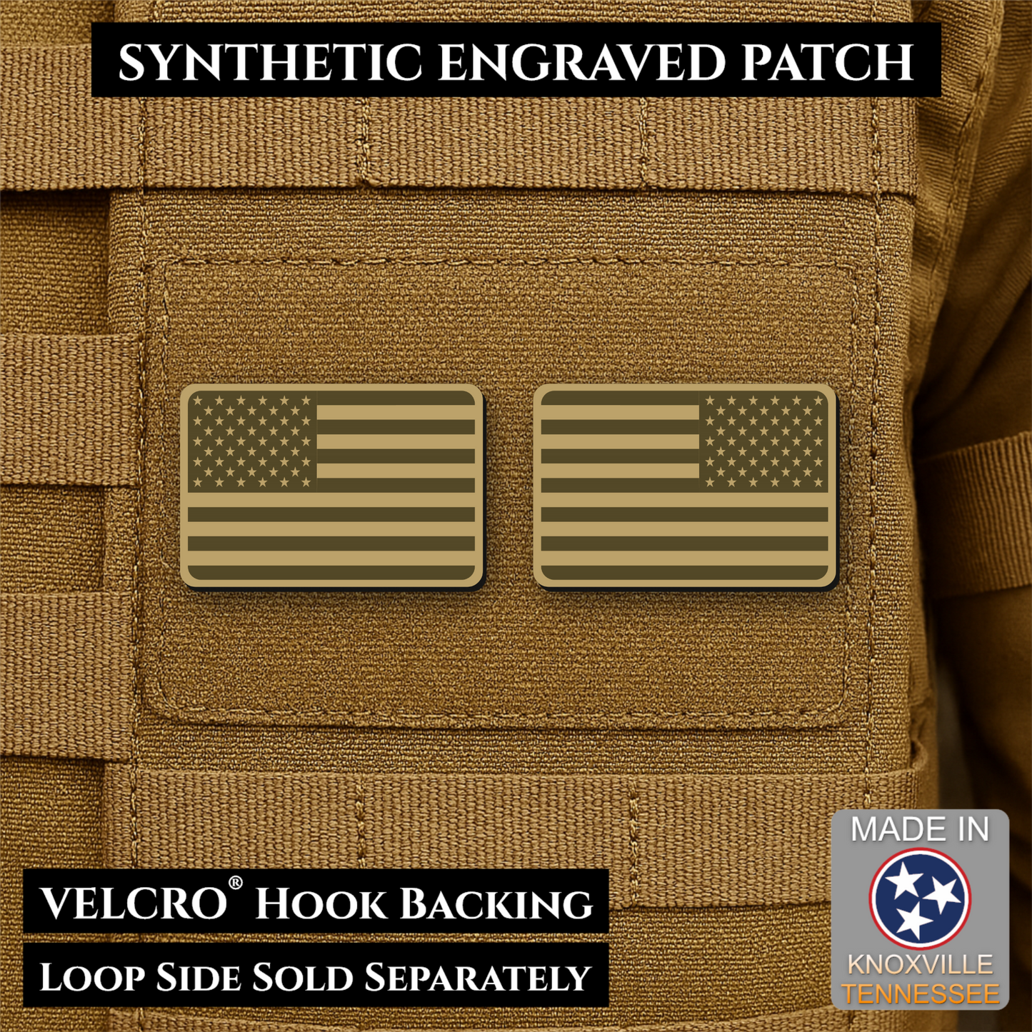 Mini Tactical Synthetic American Flag Patch - Set of 2 | Made in USA | VELCRO® Brand Hook Backing