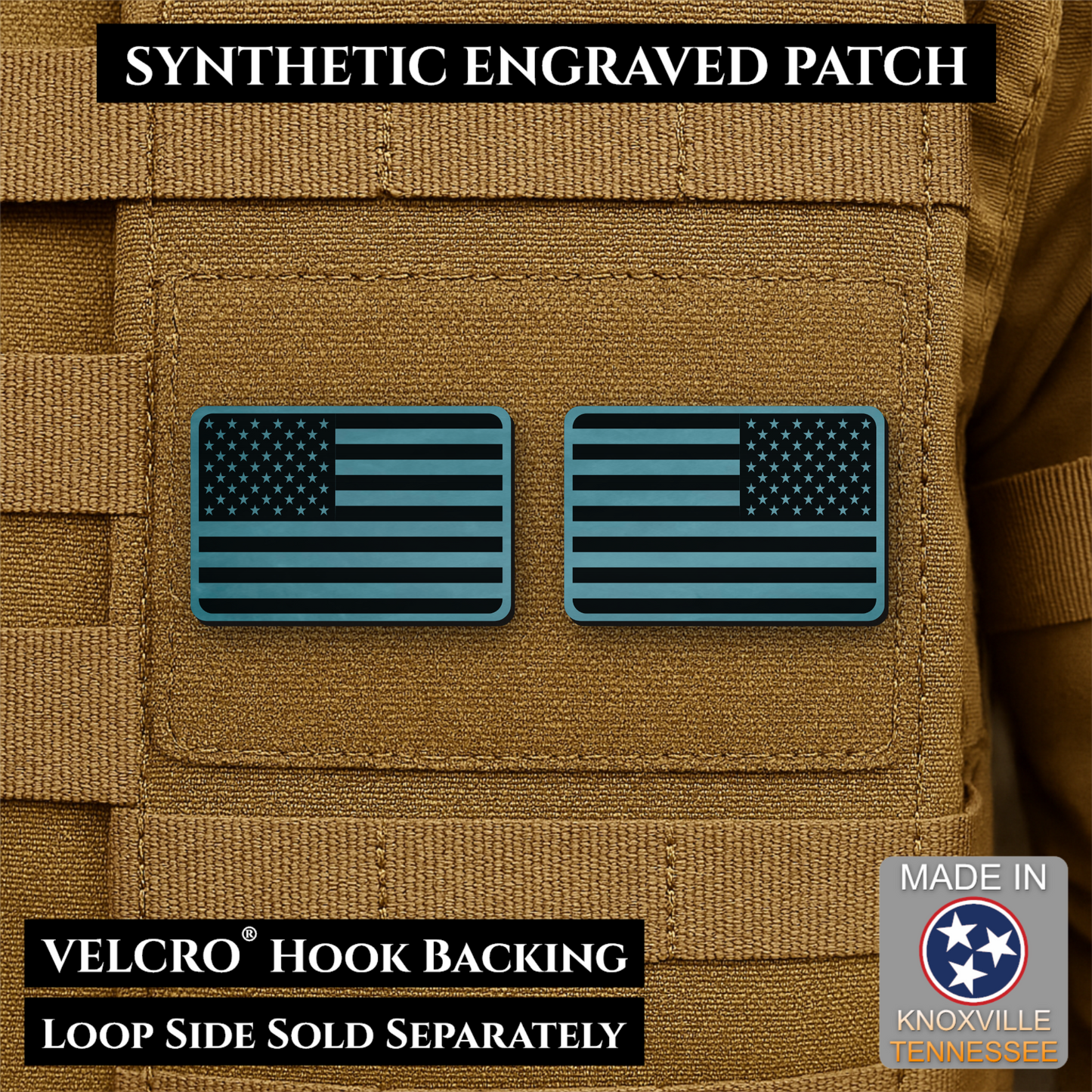 Mini Tactical Synthetic American Flag Patch - Set of 2 | Made in USA | VELCRO® Brand Hook Backing