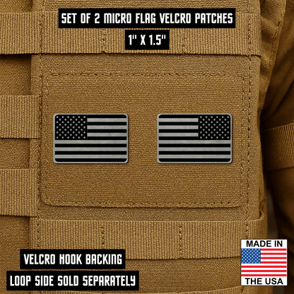 Mini American Flag Tactical Engraved Patch 1"x1.5" Hook & Loop | Set of 2 | Made in USA - LoneStar Adhesive