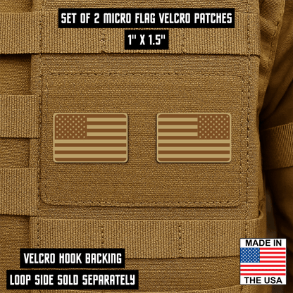 Mini American Flag Tactical Engraved Patch 1"x1.5" Hook & Loop | Set of 2 | Made in USA - LoneStar Adhesive