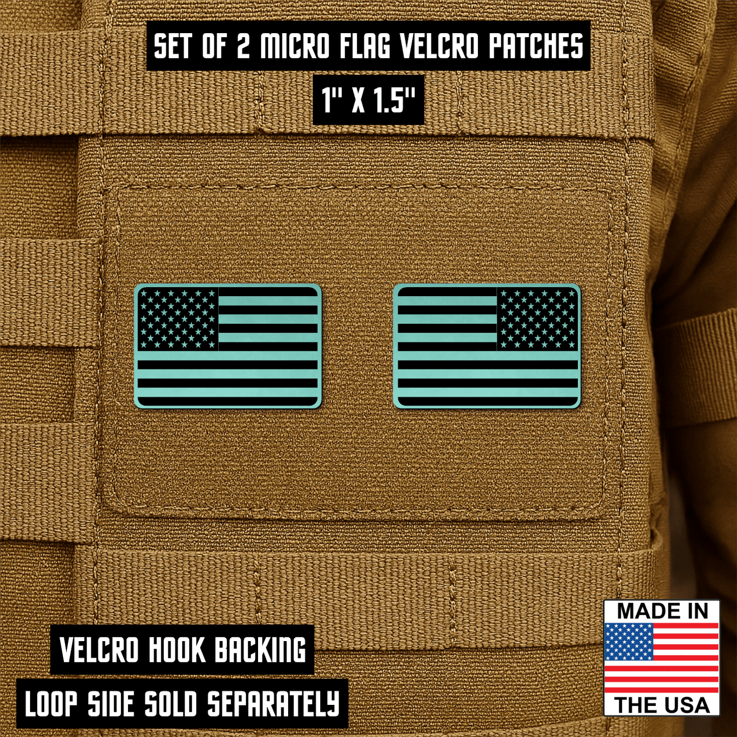 Mini American Flag Tactical Engraved Patch 1"x1.5" Hook & Loop | Set of 2 | Made in USA - LoneStar Adhesive