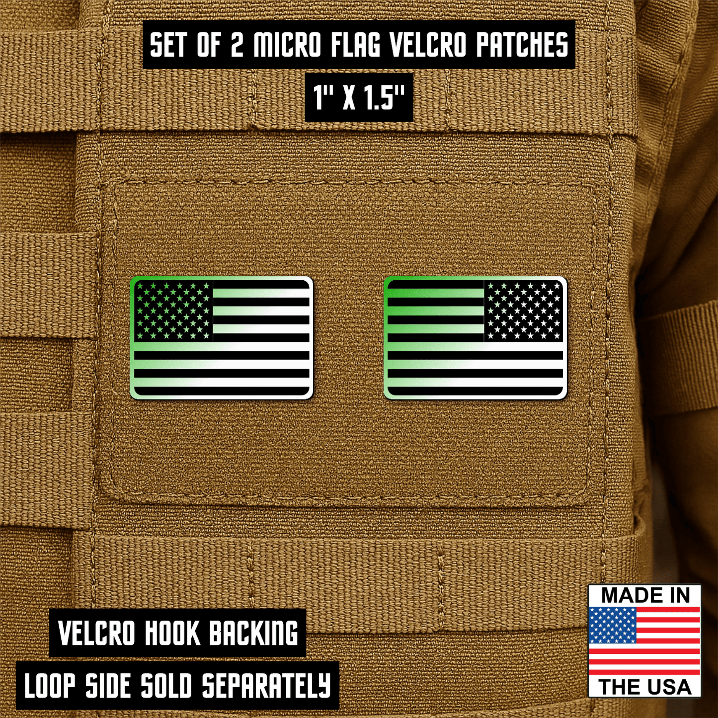 Mini American Flag Tactical Engraved Patch 1"x1.5" Hook & Loop | Set of 2 | Made in USA - LoneStar Adhesive