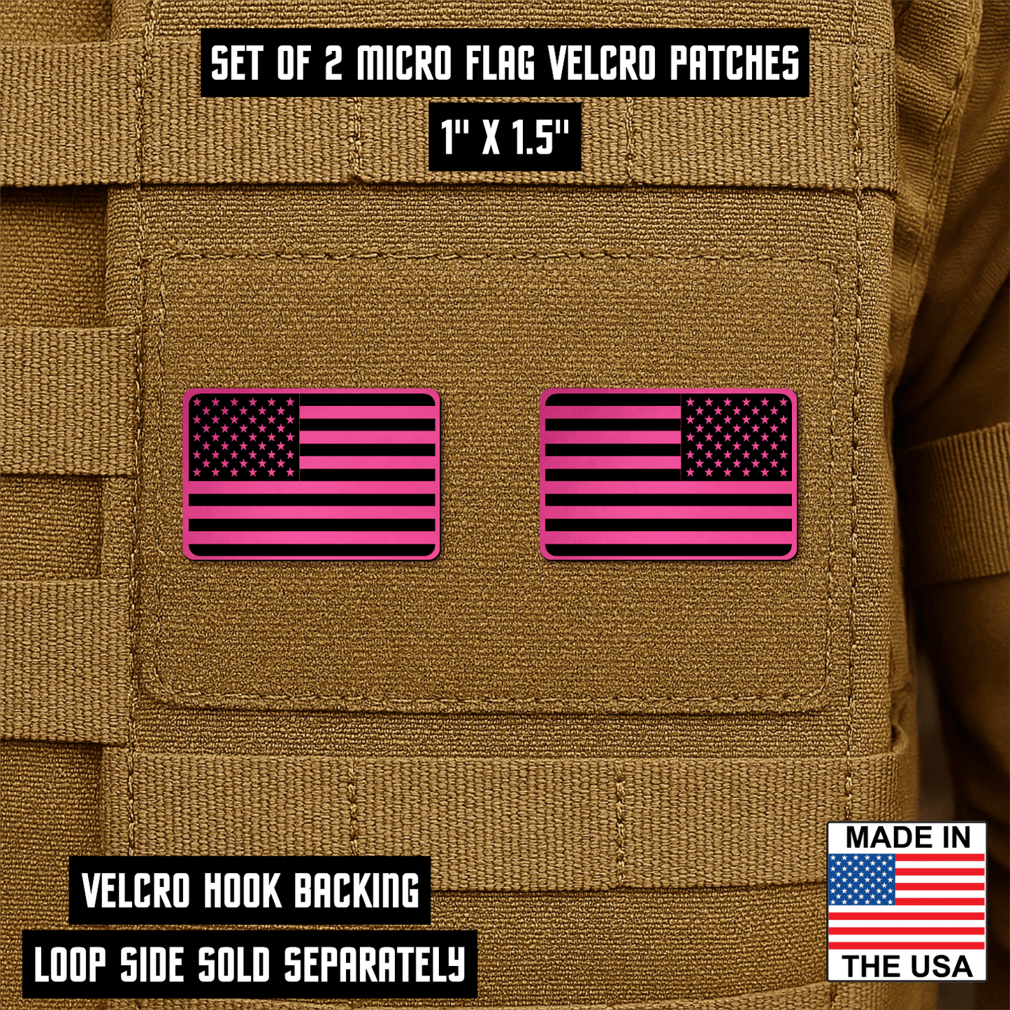 Mini American Flag Tactical Engraved Patch 1"x1.5" Hook & Loop | Set of 2 | Made in USA - LoneStar Adhesive