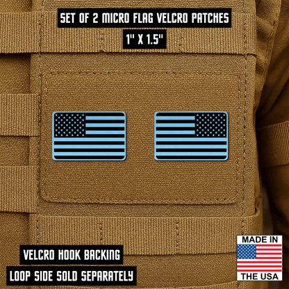 Mini American Flag Tactical Engraved Patch 1"x1.5" Hook & Loop | Set of 2 | Made in USA - LoneStar Adhesive
