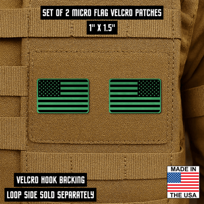 Mini American Flag Tactical Engraved Patch 1"x1.5" Hook & Loop | Set of 2 | Made in USA - LoneStar Adhesive