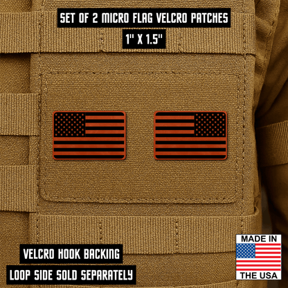 Mini American Flag Tactical Engraved Patch 1"x1.5" Hook & Loop | Set of 2 | Made in USA - LoneStar Adhesive