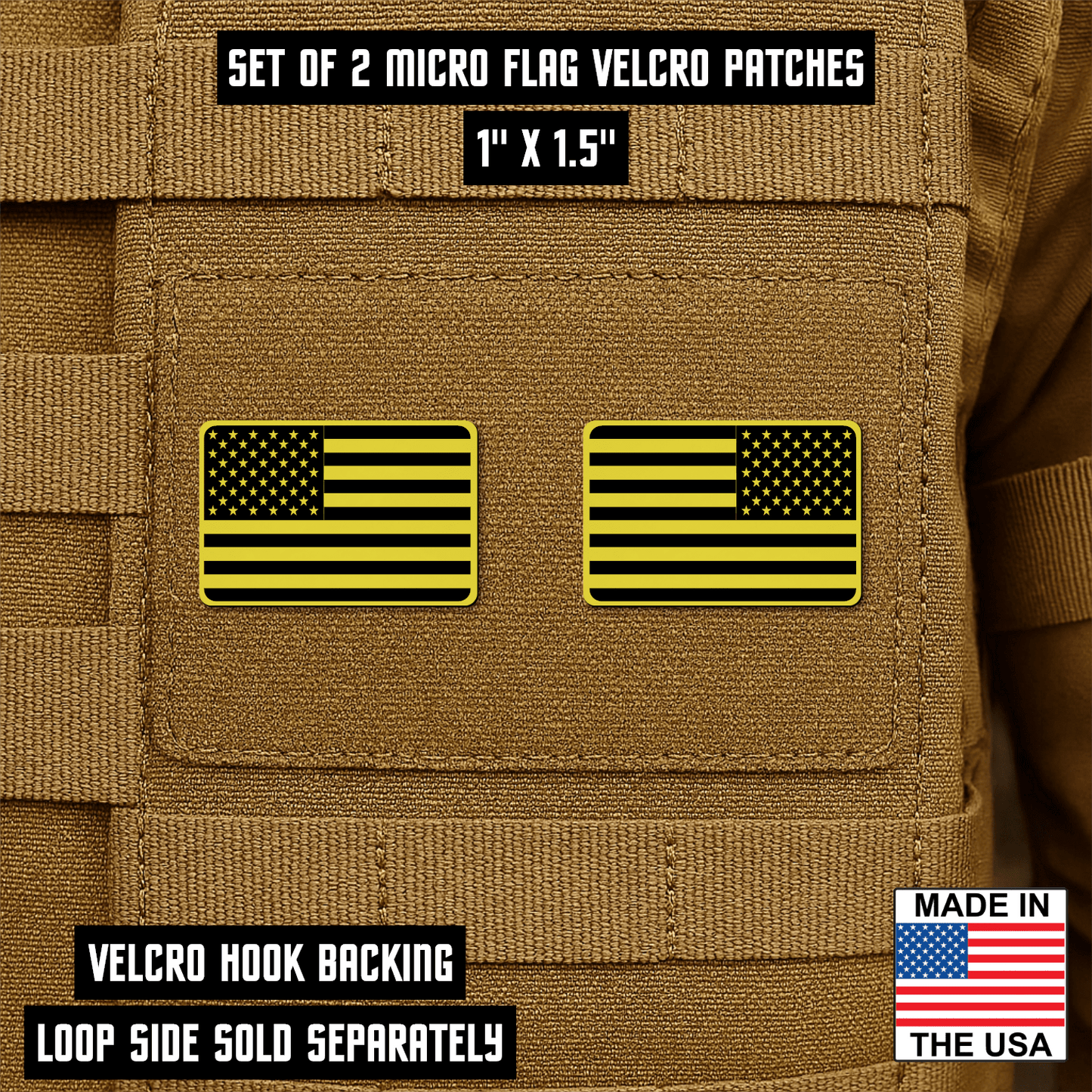 Mini American Flag Tactical Engraved Patch 1"x1.5" Hook & Loop | Set of 2 | Made in USA - LoneStar Adhesive
