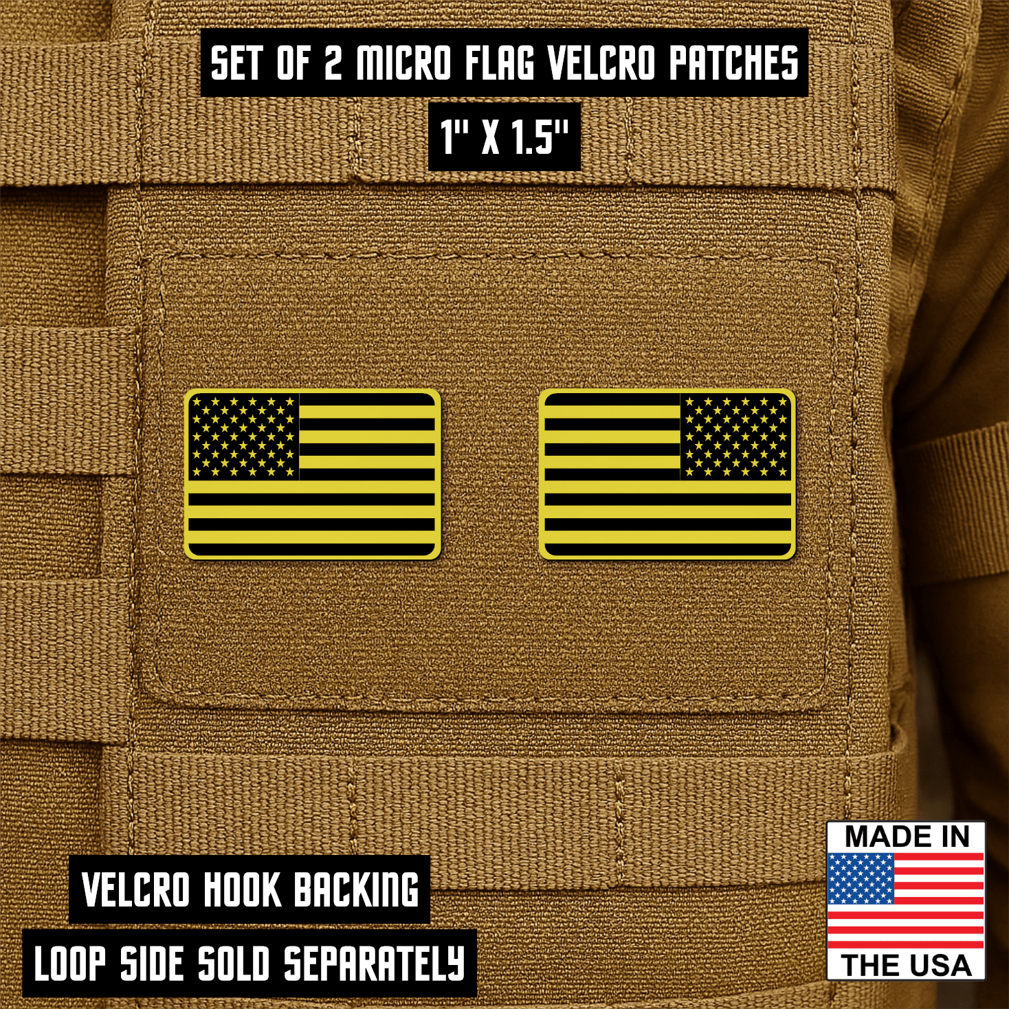Mini American Flag Tactical Engraved Patch 1"x1.5" Hook & Loop | Set of 2 | Made in USA - LoneStar Adhesive