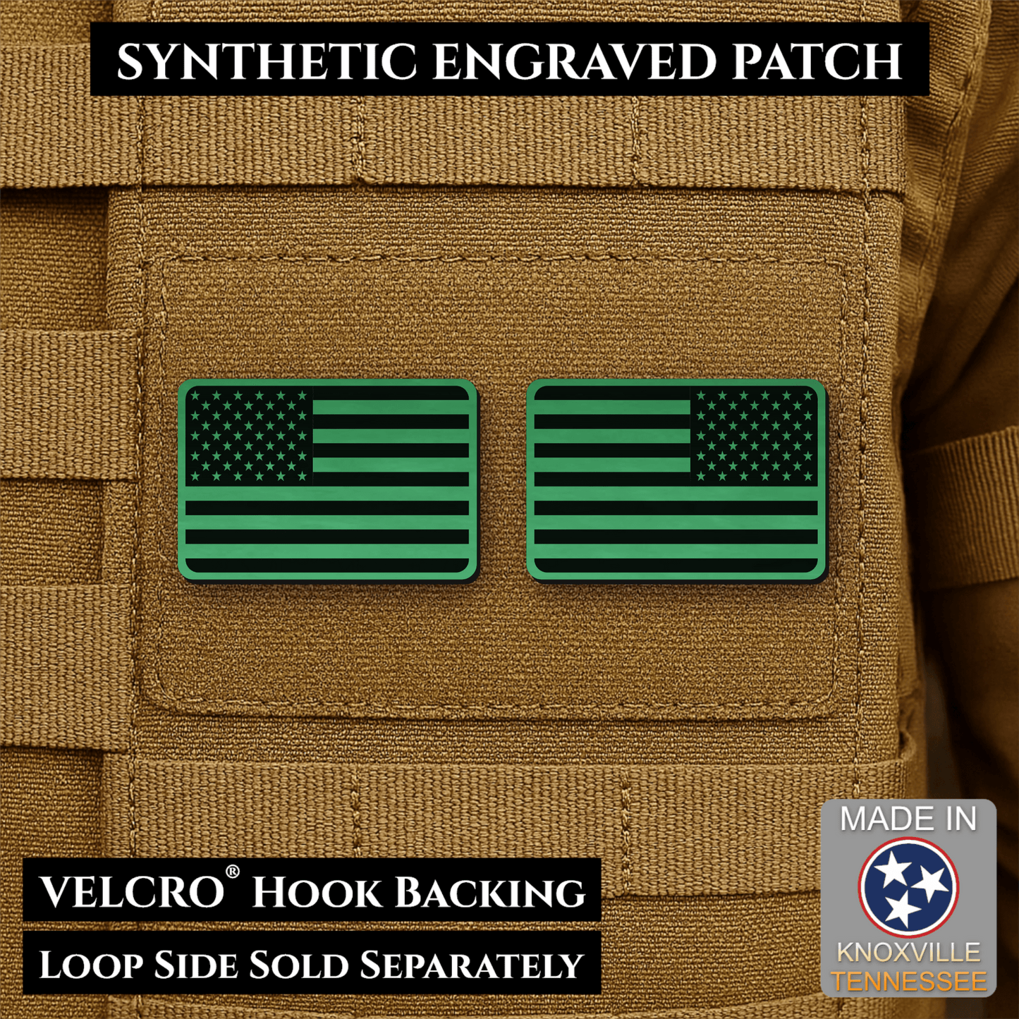 Mini Tactical Synthetic American Flag Patch - Set of 2 | Made in USA | VELCRO® Brand Hook Backing - LoneStar Adhesive