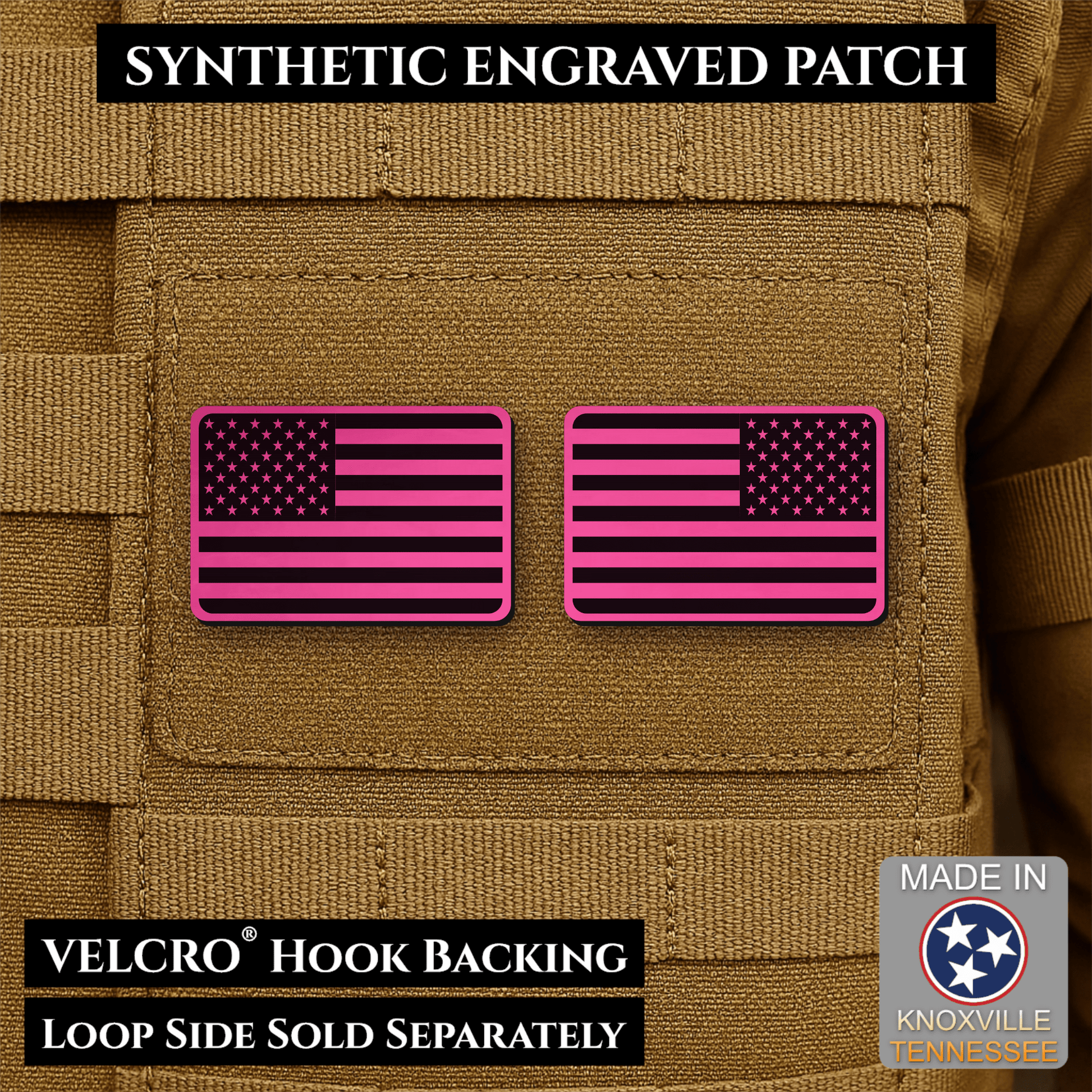 Mini Tactical Synthetic American Flag Patch - Set of 2 | Made in USA | VELCRO® Brand Hook Backing - LoneStar Adhesive