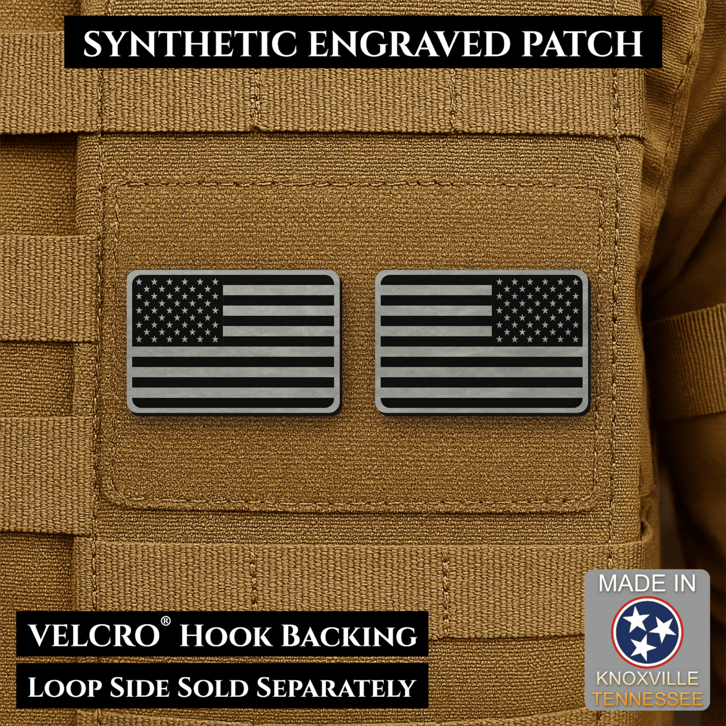 Mini Tactical Synthetic American Flag Patch - Set of 2 | Made in USA | VELCRO® Brand Hook Backing - LoneStar Adhesive