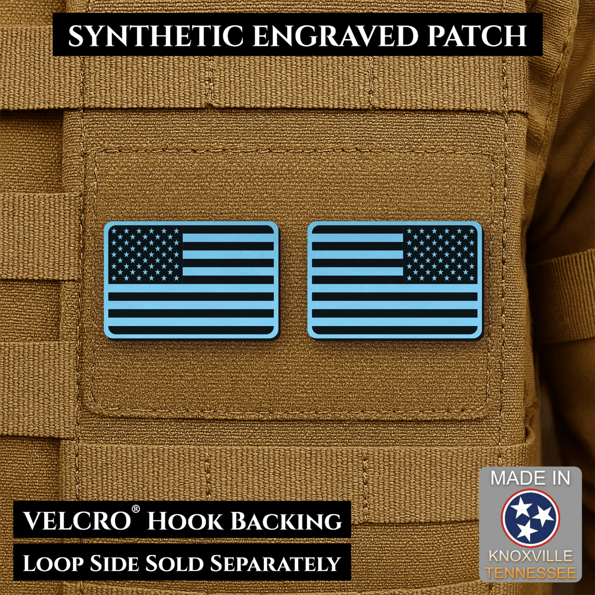 Mini Tactical Synthetic American Flag Patch - Set of 2 | Made in USA | VELCRO® Brand Hook Backing - LoneStar Adhesive