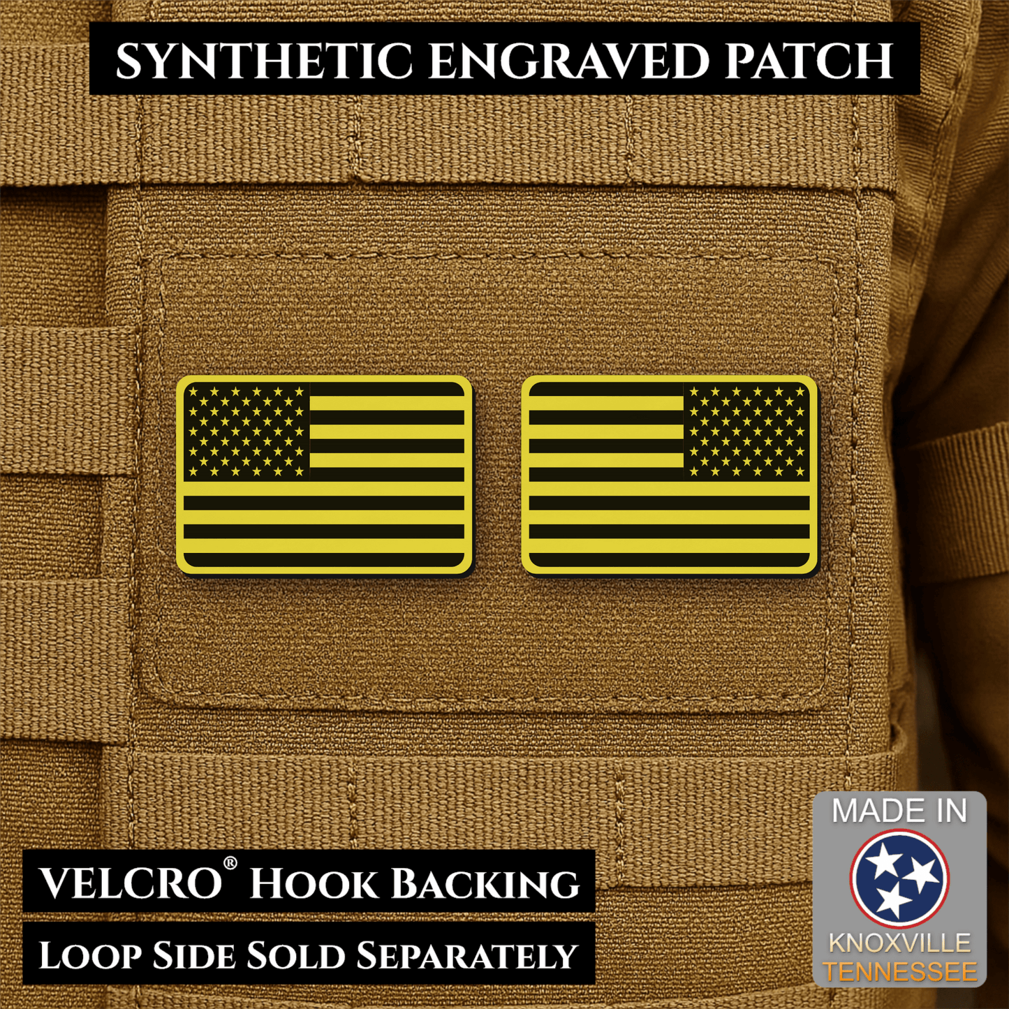 Mini Tactical Synthetic American Flag Patch - Set of 2 | Made in USA | VELCRO® Brand Hook Backing - LoneStar Adhesive