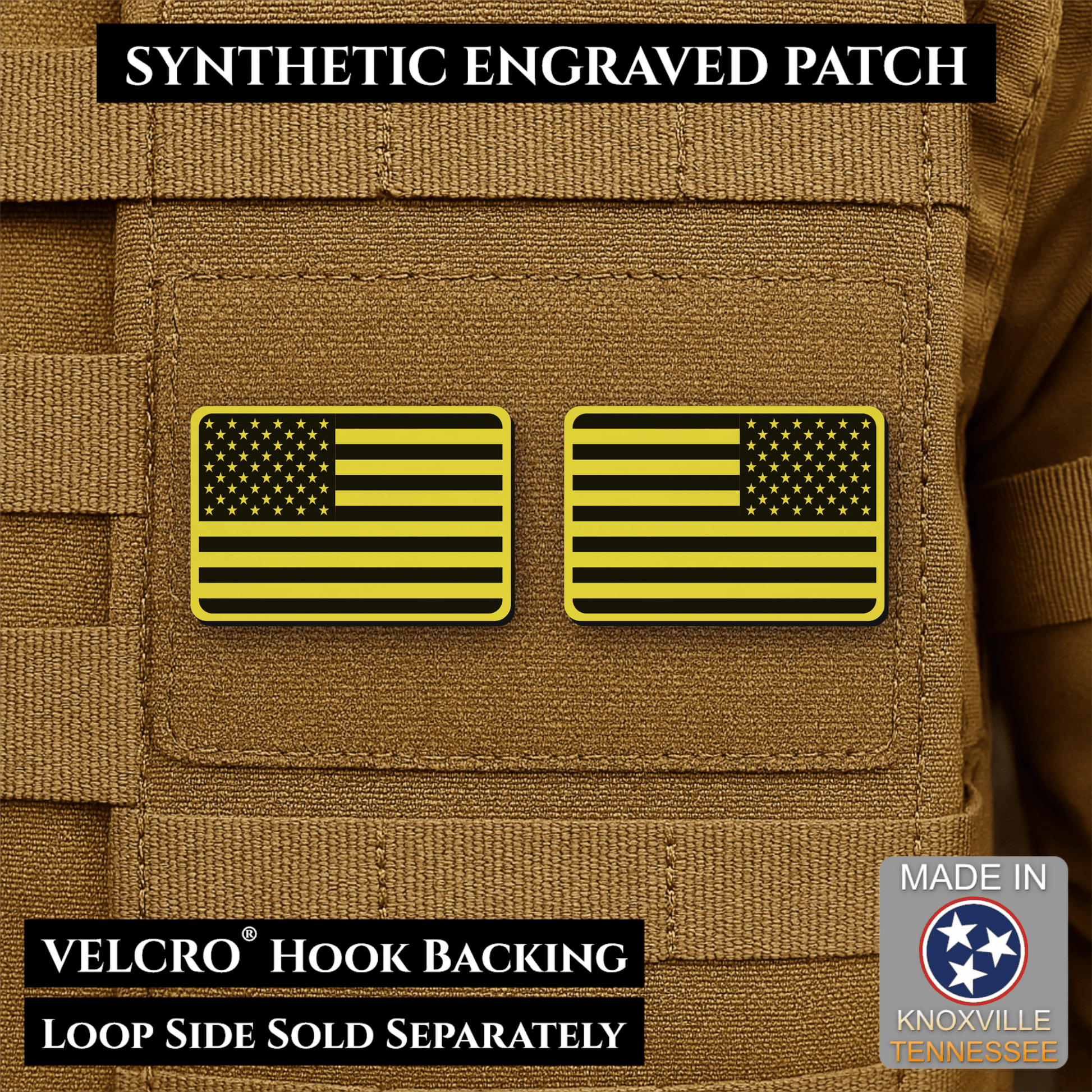 Mini Tactical Synthetic American Flag Patch - Set of 2 | Made in USA | VELCRO® Brand Hook Backing - LoneStar Adhesive