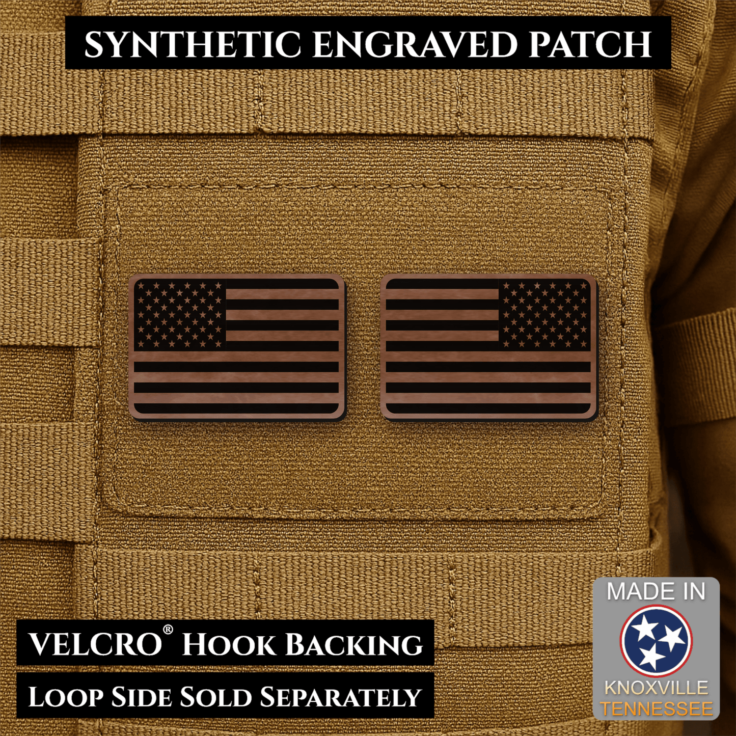 Mini Tactical Synthetic American Flag Patch - Set of 2 | Made in USA | VELCRO® Brand Hook Backing - LoneStar Adhesive