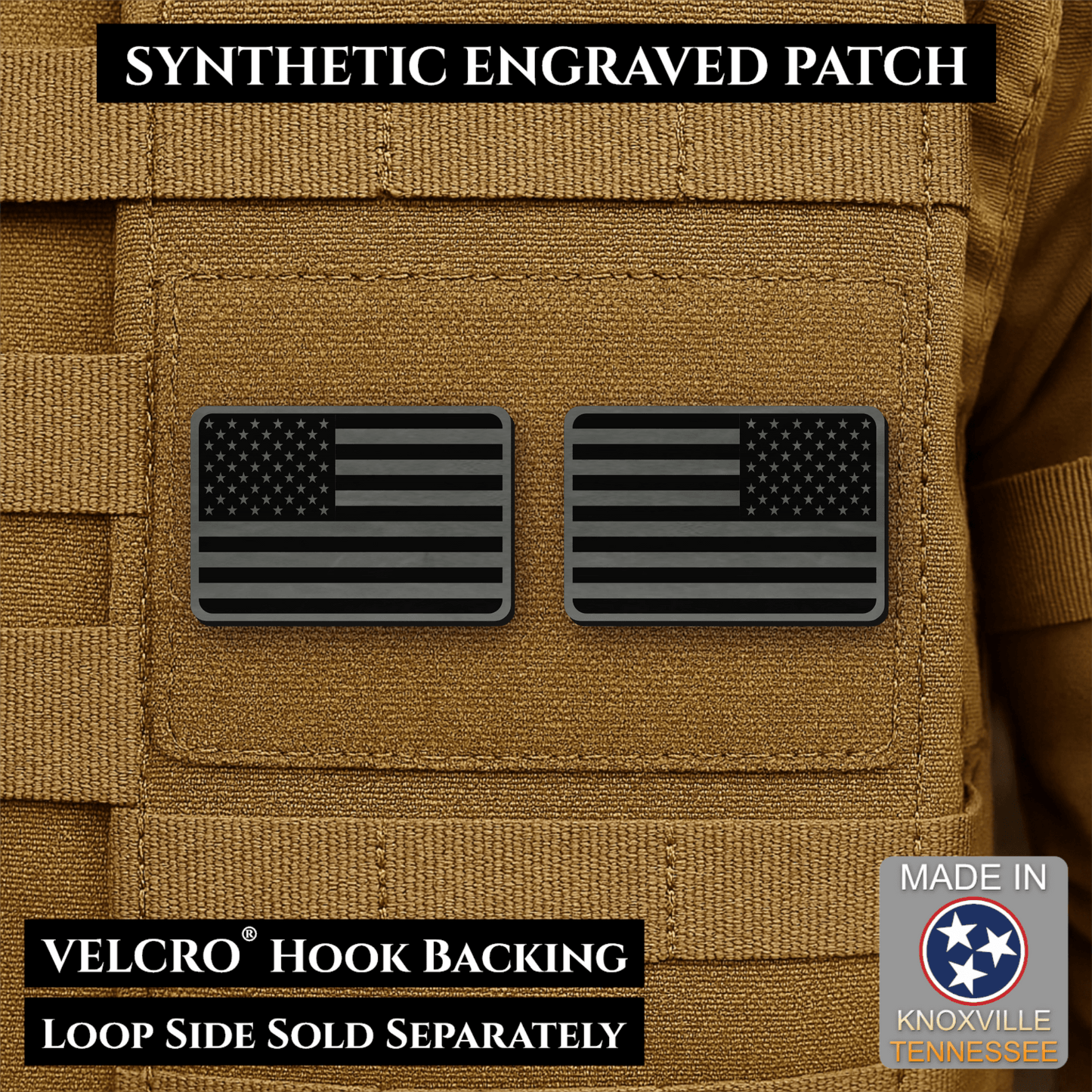 Mini Tactical Synthetic American Flag Patch - Set of 2 | Made in USA | VELCRO® Brand Hook Backing - LoneStar Adhesive