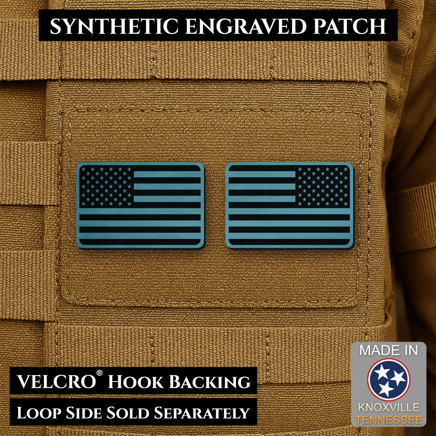 Mini Tactical Synthetic American Flag Patch - Set of 2 | Made in USA | VELCRO® Brand Hook Backing - LoneStar Adhesive