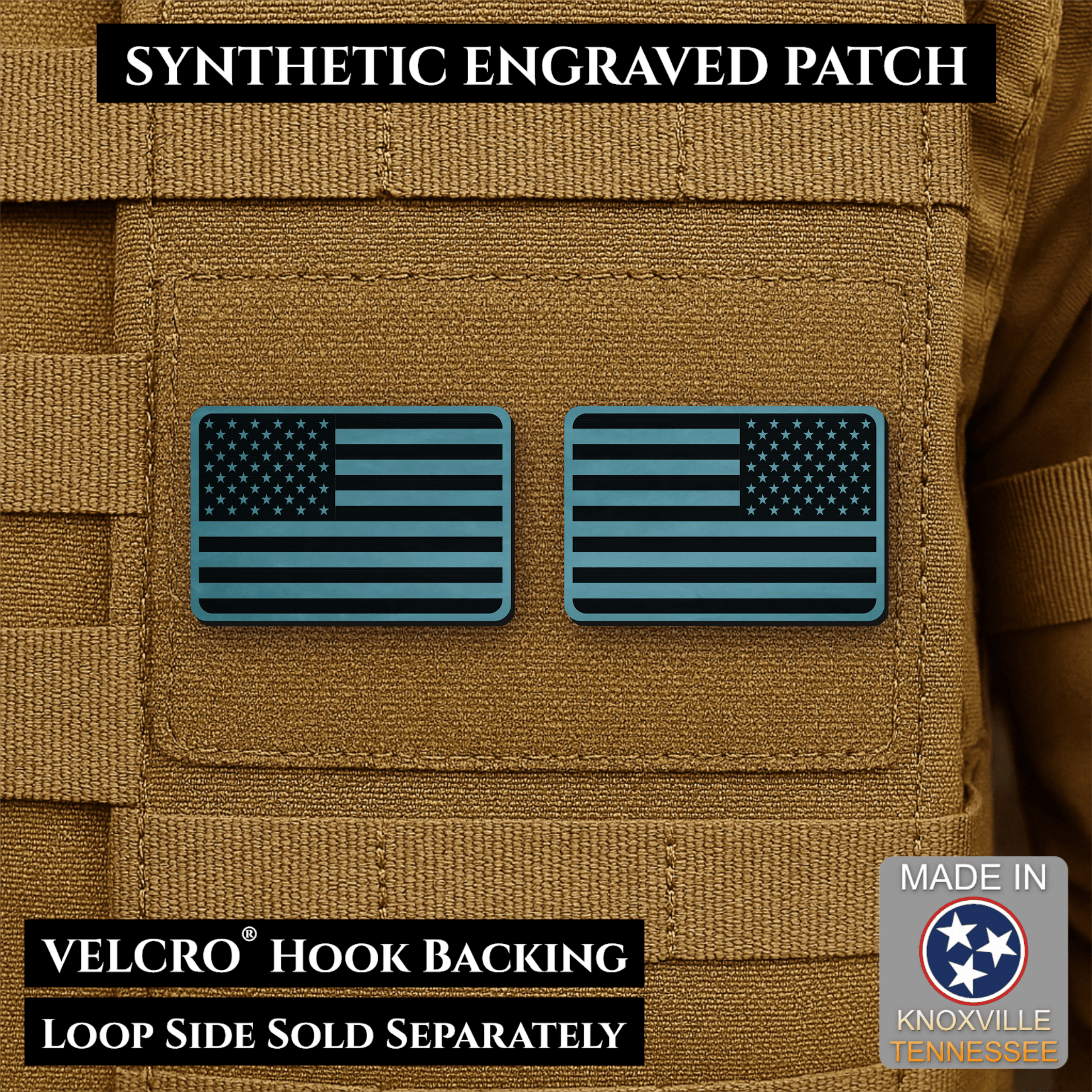 Mini Tactical Synthetic American Flag Patch - Set of 2 | Made in USA | VELCRO® Brand Hook Backing - LoneStar Adhesive